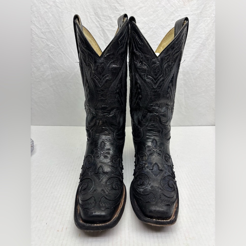Corral Vintage Black Embroidered Leather Cowgirl Boots SZ 8.5 M